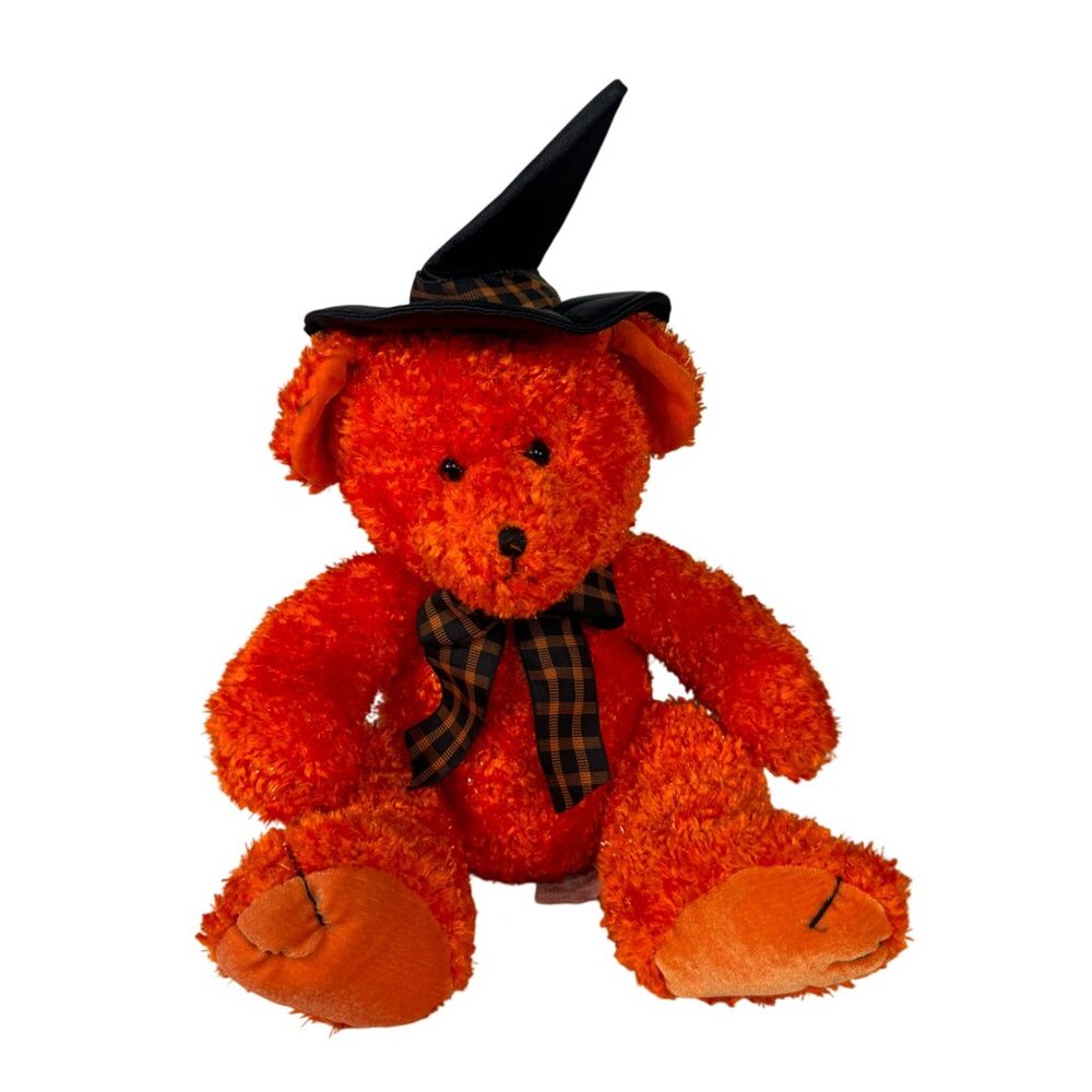 Orange Hocus Russ Halloween Teddy Bear Witch Hat & Bow Tie Plush Toy